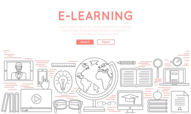 ince çizgi simge stil kavramı online eğitim ve Uzaktan eğitim. Web Tasarım için eğitim videoları