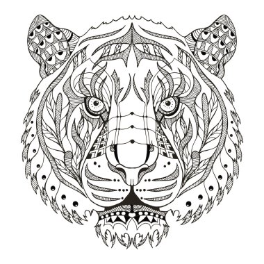 Tiger head zentangle stylized, vector, illustration, pattern, freehand pencil, hand drawn. Zen art. Ornate vector.