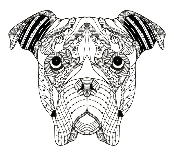 Cabeza de perro boxeador zentangle estilizado, vector, ilustración, lápiz a mano alzada, dibujado a mano, patrón. Arte zen. Vector adornado . — Vector de stock