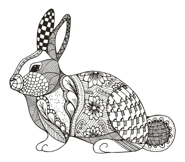 Kaninchen-Zentangle stilisiert, Vektor, Illustration, Muster, Freihandstift, von Hand gezeichnet. Zen-Kunst. Ornamentlicher Vektor. — Stockvektor