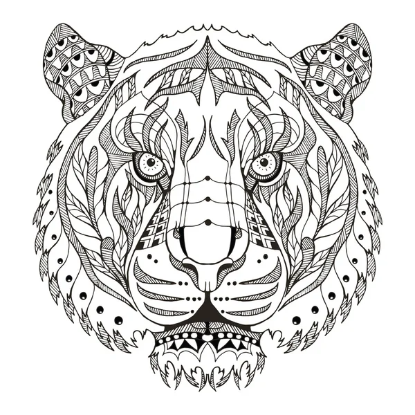 Kepala harimau zentangle bergaya, vektor, ilustrasi, pola, pensil tangan bebas, gambar tangan. Seni Zen. Ornate vektor . - Stok Vektor