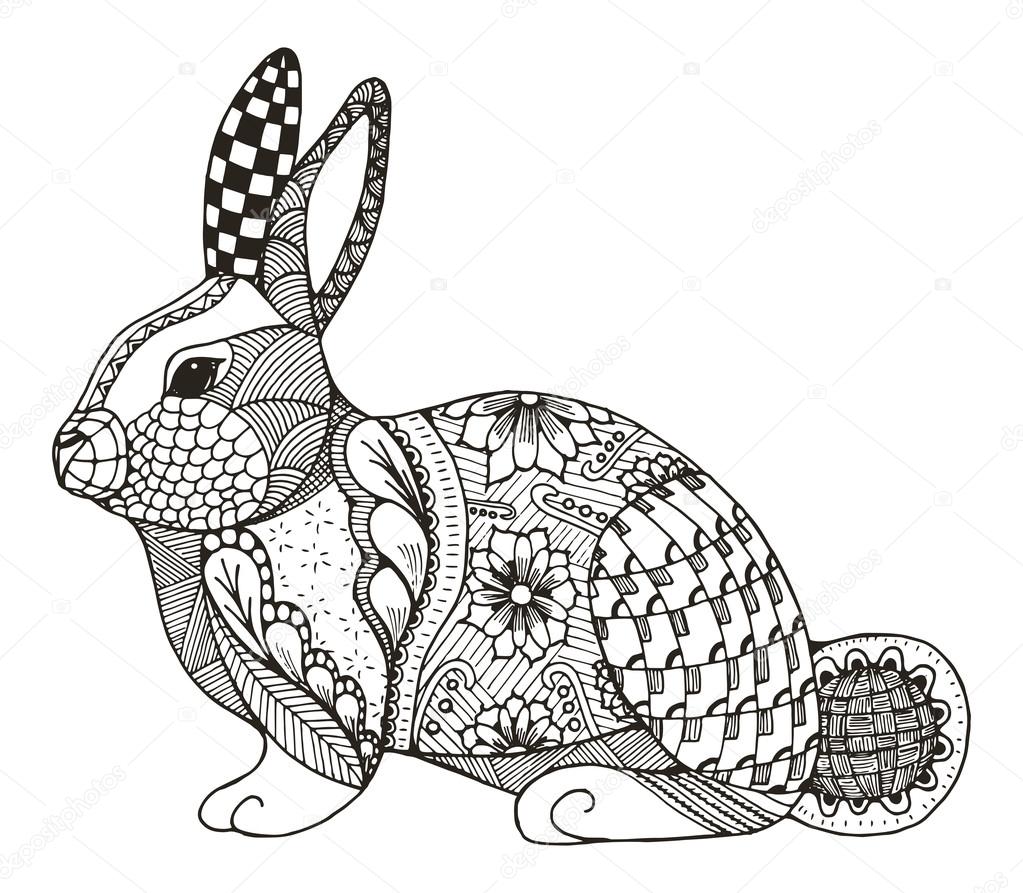 Rabbit zentangle stylized, vector, illustration, pattern, freehand pencil, hand drawn. Zen art. Ornate vector.