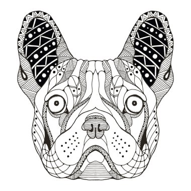 Fransız buldozer baş zentangle stilize, vektör, illüstrasyon, el yapımı kalem, elle çizilmiş, desen. Zen sanat. Süslü vektör. Dantel.