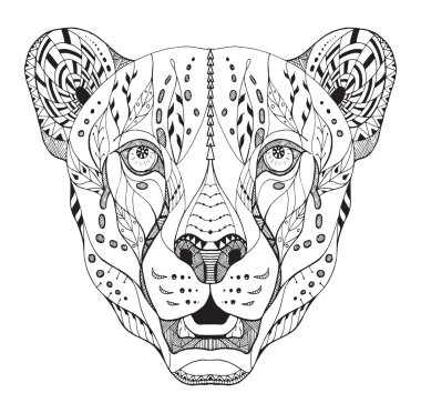 Cheetah head zentangle stylized, vector, illustration, pattern, freehand pencil, hand drawn. Zen art. Ornate vector.