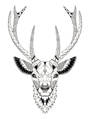 Deer head zentangle stylized, vector, illustration, freehand pencil, hand drawn, pattern. Zen art. Ornate vector. Lace.
