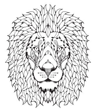 Aslan baş stilize zentangle, vektör, illüstrasyon, el yapımı kalem, elle çizilmiş, desen. Zen sanat.