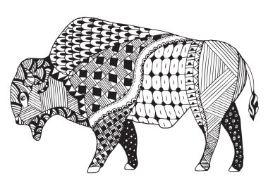 Bison zentangle stylized, vector, illustration, freehand pencil. Pattern. Zen art.