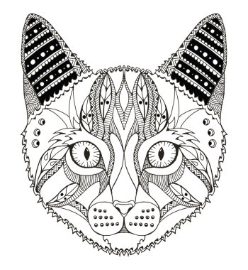 Cat head zentangle stylized, vector, illustration, pattern, freehand pencil, hand drawn. Zen art. Ornate. Lace.