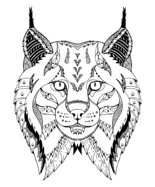 Canadian lynx head zentangle stylized, vector, illustration, pattern, freehand pencil, hand drawn. Zen art.