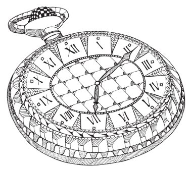 Retro pocket watch. Zentangle stylized. Pattern. Vintage watch. Freehand pencil. Hand drawn.