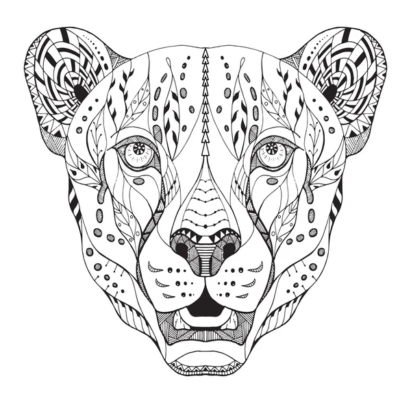 Cheetah head zentangle stylized, vector, illustration, pattern, freehand pencil, hand drawn. Zen art. Ornate vector. — Stockvector