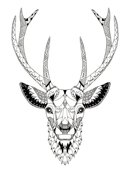 Tête de cerf zentangle stylisé, vectoriel, illustration, crayon à main levée, dessin à la main, motif. L'art zen. Vecteur décoré. Dentelle . — Image vectorielle