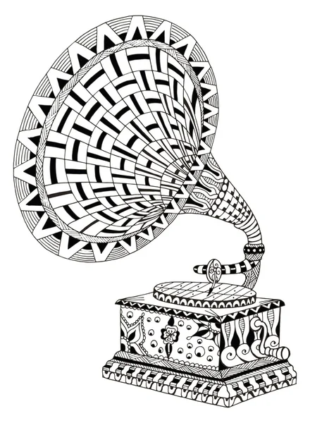 Gramophone. Zentangle stylized. Pattern. Vector illustration. Freehand pencil. Hand drawn. Zen art. Ornate vector. — Stockový vektor