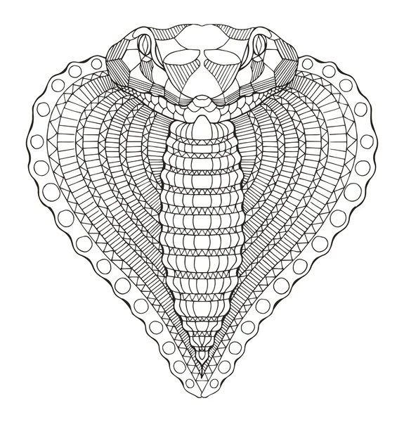Cobra serpiente corazón forma cabeza zentangle estilizado, vector, ilustración, lápiz de mano alzada, dibujado a mano, patrón . — Vector de stock