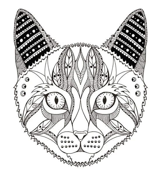 Cabeza de gato zentangle estilizado, vector, ilustración, patrón, lápiz a mano alzada, dibujado a mano. Arte zen. Adornado. Encaje . — Archivo Imágenes Vectoriales