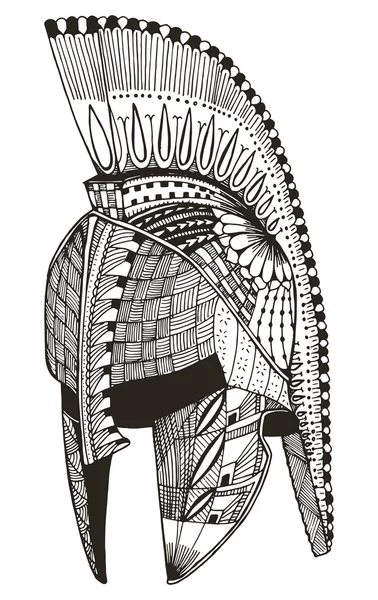 Casco espartano. Zentangle estilizado. Ilustración vectorial. Patrón. Lápiz de mano alzada. Mano dibujada. Arte zen . — Archivo Imágenes Vectoriales