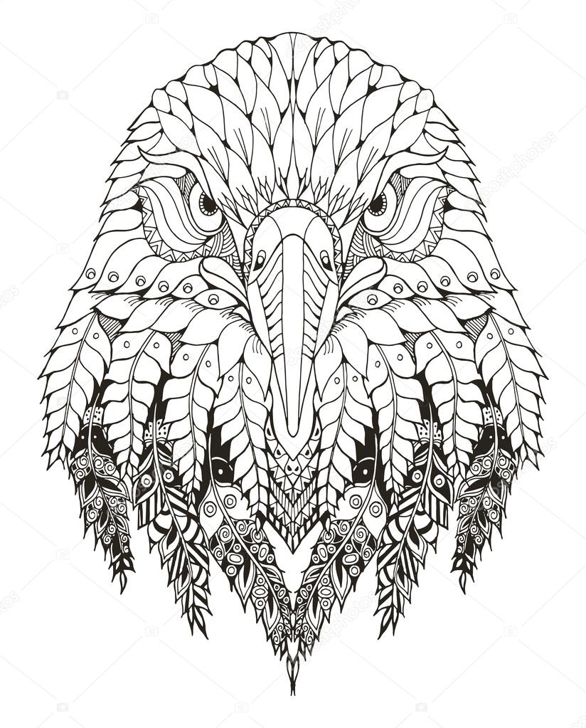 Eagle head zentangle stylized, vector, illustration, freehand pencil, hand drawn, pattern. Zen art. Ornate vector. Lace. Coloring