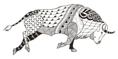Zodiac sign - Taurus. Bull. Vector illustration. Zentangle stylized. Horoscope. Pattern. Hand drawn. Freehand pencil.