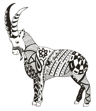 Mountain goat, zentangle stylized, vector, illustration, freehand pencil. Pattern. Zen art.