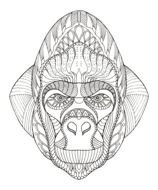 Gorilla head zentangle stylized, vector, illustration, freehand pencil, hand drawn, pattern.