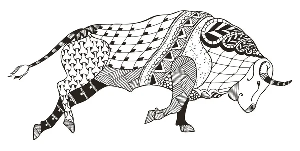 Zodiac sign - Taurus. Bull. Vector illustration. Zentangle stylized. Horoscope. Pattern. Hand drawn. Freehand pencil. — Stockvector