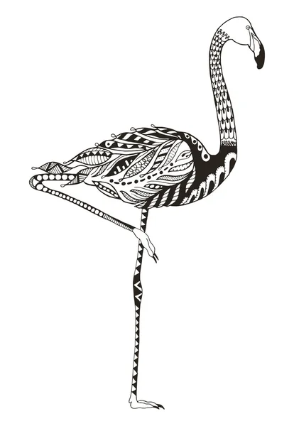 Flamingo zentangle stylized, vector, illustration, freehand pencil, hand drawn, pattern. — Stok Vektör