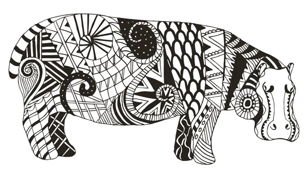 Hippo zentangle stylized, vector, illustration, freehand pencil. Pattern. Zen art. — ストックベクタ