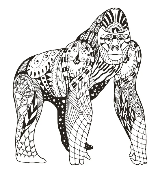 Gorilla zentangle stylized, vector, illustration, freehand pencil, hand drawn, pattern. Zen art. — Διανυσματικό Αρχείο