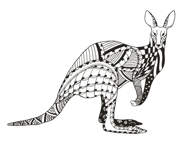Kangaroo zentangle stylized, vector, illustration, freehand pencil. Pattern. Zen art. — Stock Vector