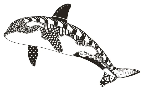 Katil balina zentangle stilize, vektör, illüstrasyon, el yapımı kalem, elle çizilmiş, desen, orca. Desen. Zen sanat. — Stok Vektör