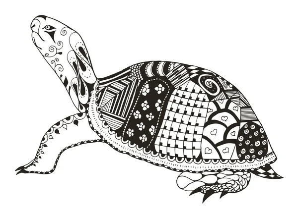 Kura-kura zentangle bergaya. vektor, ilustrasi, pensil tangan bebas. Pola. Zen art.l - Stok Vektor