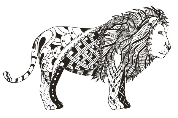 Lion zentangle stylized, vector, illustration, freehand pencil. Zen art. Pattern. Ornate vector.
