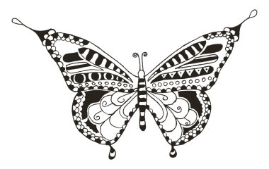 Kelebek zentangle stilize, vektör, illüstrasyon, freehand kalem, el çizilmiş, desen.