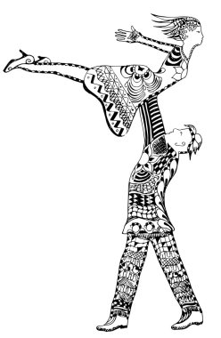 Zentangle style, man holding woman up in air, vector, freehand, illustration.