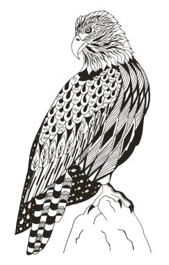 Amerikan kel kartal bir kaya, zentangle stilize, vektör, illüstrasyon, freehand kalem üzerinde oturan. Zen sanatı.