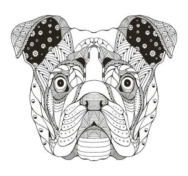 Inglés bulldog cabeza zentangle estilizado, vector, ilustración, lápiz de mano alzada, dibujado a mano, patrón. Arte zen. Vector adornado. Encaje . — Vector de stock