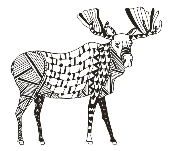 Moose zentangle gestileerde, Vector, illustratie, FreeHand potlood. Patroon. Zen Art. — Stockvector