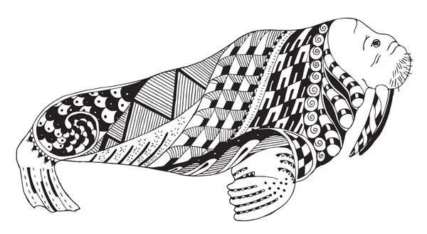 Zentangle de morse stylisé, vectoriel, illustration, crayon à main levée, dessin à la main, motif . — Image vectorielle