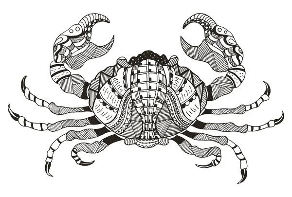 Zodiac sign - Cancer. Vector illustration. Crab. Zentangle stylized. Horoscope. Pattern. Hand drawn. Freehand pencil. — Stockvector