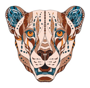 Çita baş zentangle stilize, vektör, illüstrasyon, desen, freehand kalem, el çizilmiş.