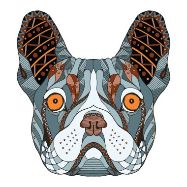 Fransız buldozer baş zentangle stilize, vektör, illüstrasyon, el yapımı kalem, elle çizilmiş, desen. Zen sanat. Süslü vektör. Dantel.