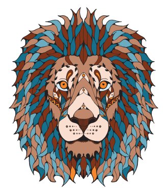 Aslan baş zentangle stilize, vektör, illüstrasyon, freehand kalem, el çizilmiş, desen. Zen sanatı. Renk.