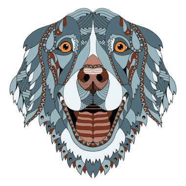Golden retriever dog zentangle stylized head, freehand pencil, hand drawn, pattern. Zen art. Ornate vector.