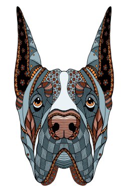 Danua köpek zentangle stilize baş, el yapımı kalem, elle çizilmiş, desen. Zen sanat. Süslü vektör. Boyama.