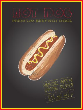 Tebeşir tahtası arka plan üzerinde Hot dog, freehand, vektör, illüstrasyon.