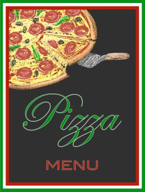 Tebeşir tahtası, illüstrasyon, vektör, İtalyan gıda pizza menüsü.