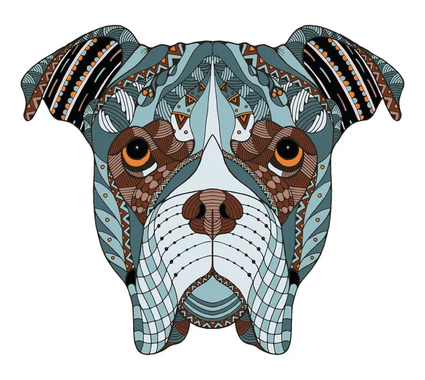 Boxer kutya fej zentangle stilizált, vektor, illusztráció, szabadkézi ceruza, kézzel rajzolt, mintázat. Zen művészet. Díszes vektor. Csipke. Szín. — Stock Vector