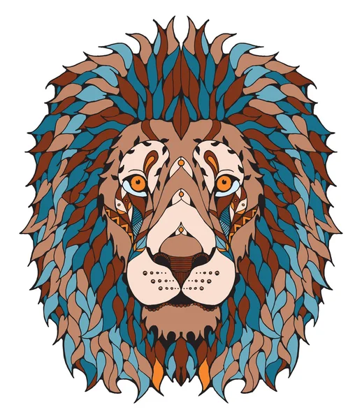 Aslan baş zentangle stilize, vektör, illüstrasyon, freehand kalem, el çizilmiş, desen. Zen sanatı. Renk.