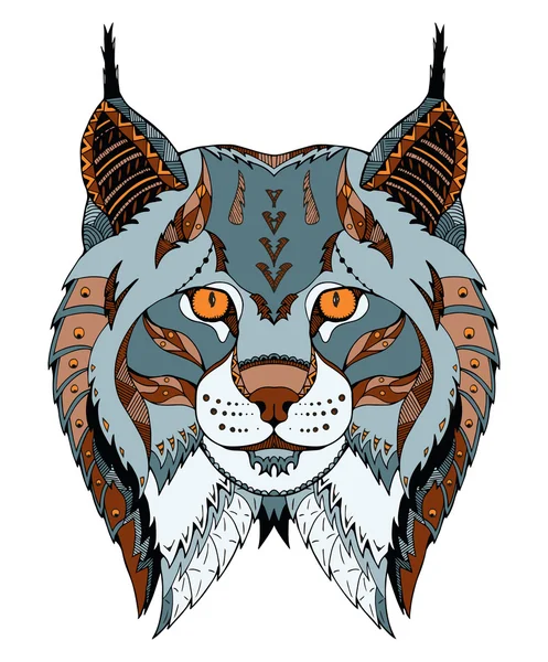 Cabeza de lince canadiense zentangle estilizado, vector, ilustración, patrón, lápiz a mano alzada, dibujado a mano. Color. . — Archivo Imágenes Vectoriales