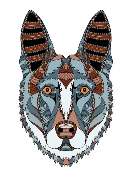 Alman çoban köpek baş zentangle stilize, vektör, illüstrasyon, freehand kalem, el çizilmiş, desen. Zen sanatı. Süslü vektör. Dantel